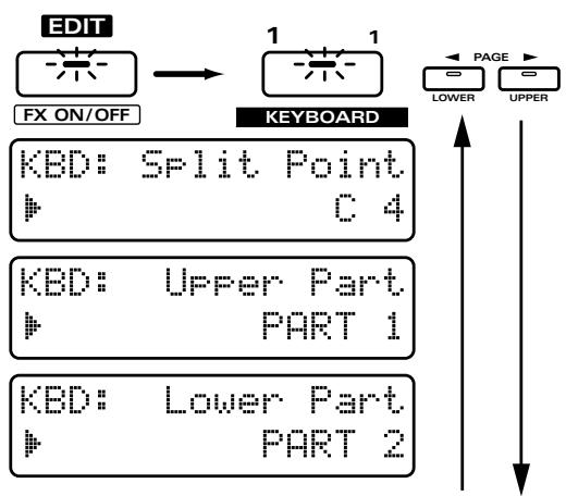 ROLAND JX-305 - Modification des réglages de mode clavier en pages d'édition - 1