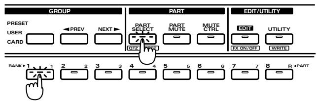 ROLAND JX-305 - Utilisez PART [1]-[R] pour selectionner la partie que vous désirez jouer au clavier. - 1