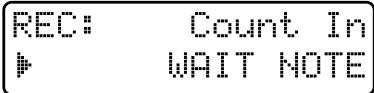 ROLAND JX-305 - Pressez plusieurs fois PAGE [<  ] [>] pour acceder à la page décompte (Count In) pour spécifier comment l'enregistrement commencerera, et utilisez [INC] [DEC] ou la molette [VALUE] pour selectionner "WAIT NOTE". - 1