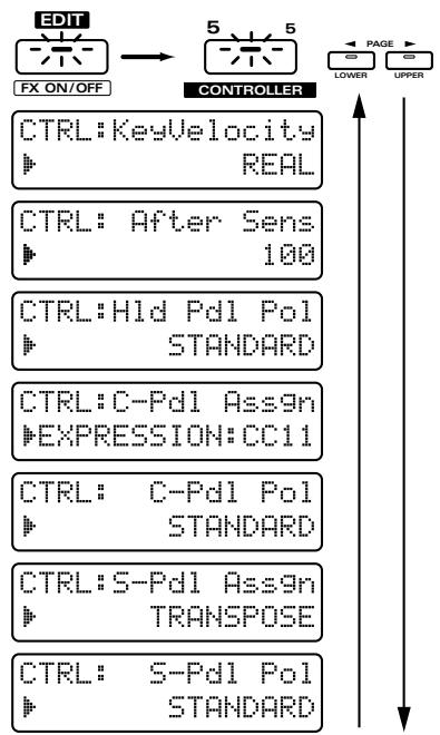 ROLAND JX-305 - Utilisez PAGE [<] [>] pour sélectionner les paramètres dans la section et [INC] [DEC] ou la molette [VALUE] pour régler chaque paramètre. - 1