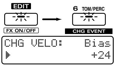 ROLAND JX-305 - Pressez NUMBER [6] (CHG EVENT) pour sélectionner la page de réglage "CHG VELO". - 1
