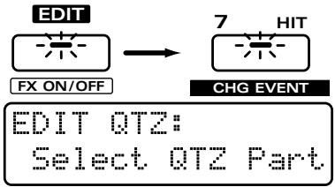 ROLAND JX-305 - Pressez NUMBER [7] (QUANTIZE), puis pressez PAGE [>] plusieurs fois pour selectionner la page de réglage "EDIT QTZ". - 1