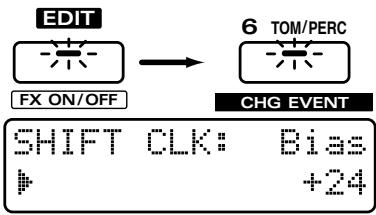 ROLAND JX-305 - Pressez NUMBER [6] (CHG EVENT), puis pressez PAGE [>] plusieurs fois pour selectionner la page de réglage "SHIFT CLK". - 1