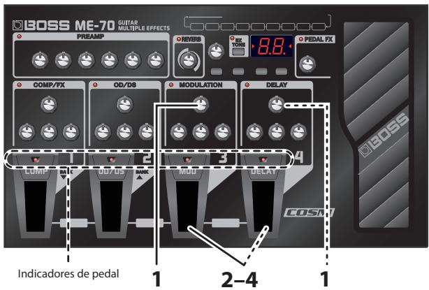 ROLAND ME-70 - Ajuste de la velocidad de modulación y del tiempo de retardo con los pedales - 1