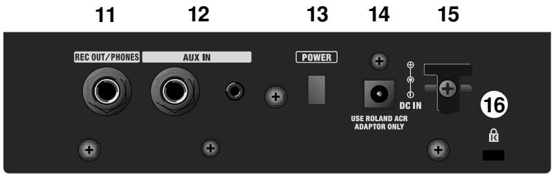 11 REC OUT/PHONES AUX IN POWER DC IN USE ROLAND ACR ADAPTOR ONLY 16