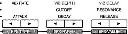 VIB RATE VIB DEPTH VIB DELAY CUTOFF RESONANCE ATTACK DECAY RELEASE EFX TYPE EFX PARAM EFX VALUE