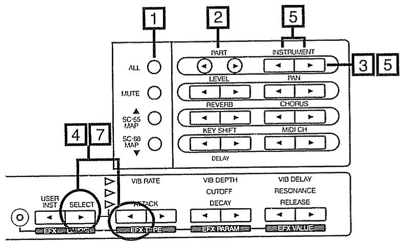 ROLAND SC-88 PRO - Pour retourner à l'affichage précédent, pressez à nouveau simultanément les boutons [SELECT] et EFX TYPE [◀]. - 1