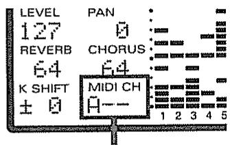 LEVEL 127 REVERB 64 K SHIFT ± 0 PAN 0 CHORUS 64 MIDI CH H— 1 2 3 4 5