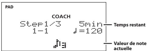 PAD COACH Step1/3 5min 1-1 J=120 Temps restant Valeur de note actuelle