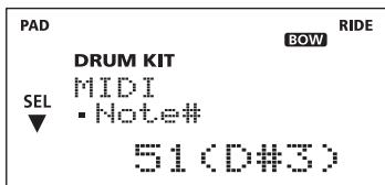 PAD DRUM KIT MIDI SEL • Note# 51(D#3) BOW RIDE