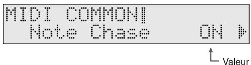 MIDI COMMON! Note Chase ON ↑ Valeur