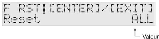 F RSTI [ENTER]/[EXIT] Reset ALL ↑ Valeur