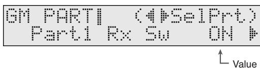 GM PARTI (4)SelPrt) Part1 Rx Sw ON # Value