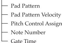 Pad Pattern Pad Pattern Velocity Pitch Control Assign Note Number Gate Time