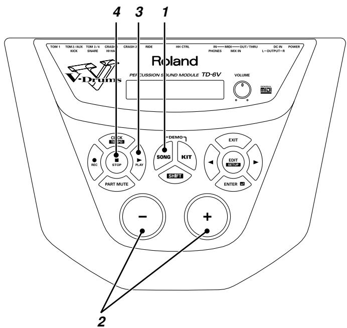 TOM 1 TOM 2/AUX TOM 3/4 CRASH CRASH 2 RIDE HH CTRL IN——MOD——OUT/THRU DC IN POWER KICL SNARE HI HA PHONES MIX IN L-OUTPUT+R V-Drams PEF CUSSION S SOUND MODULE TD-6V VOLUME 0 MODE#ALL MID CCK OK STUP PART MUTE SONG KIT SHIFT EXIT EDIT ENTER - + 2