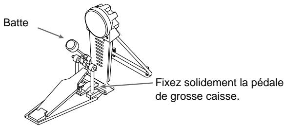 Batte Fixez solidement la pédale de grosse caisse.