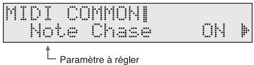 MIDI COMMONI Note Chase ON # Paramètre à régler