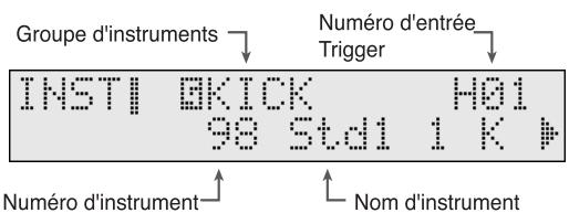 Groupe d'instruments Numéro d'entrée Trigger INSTI QKICK H01 98 Std1 1 K # Numéro d'instrument Nom d'instrument