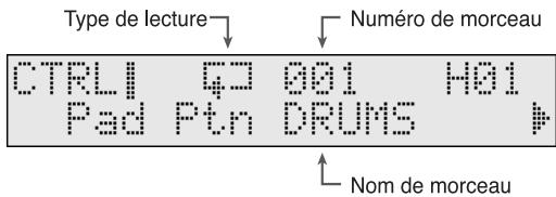 Type de lecture Numéro de morceau CTRLI 42 001 H01 Pad Ptn DRUMS Nom de morceau