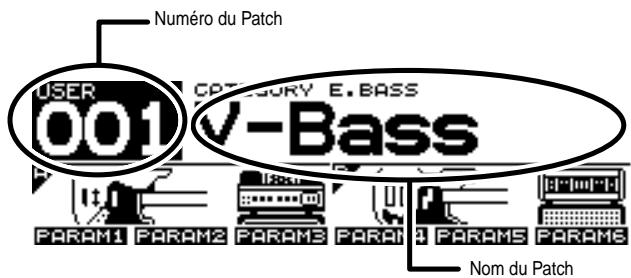 Numéro du Patch USER CATEGORY E.BASS V-Bass PARAM1 PARAM2 PARAM3 PARAM4 PARAM5 PARAM6 Nom du Patch