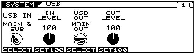 SYSTEM USB USB IN IN USB OUT OUT LEVEL LEVEL LEVEL MAIN & MAIN SUB 100 OUT 100 SELECT SET100 SELECT SET100