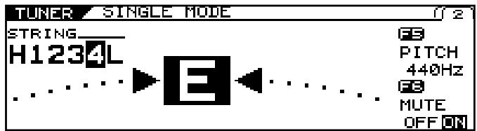 TUNER SINGLE MODE STRING_ H1234L F3 PITCH 440Hz F3 MUTE OFF ON