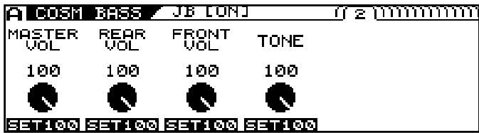 A COSM BASS UB LUNJ 2 MHHHH MASTER REAR FRONT TONE VOL VOL VOL VOL 100 100 100 100 SET100 SET100 SET100 SET100