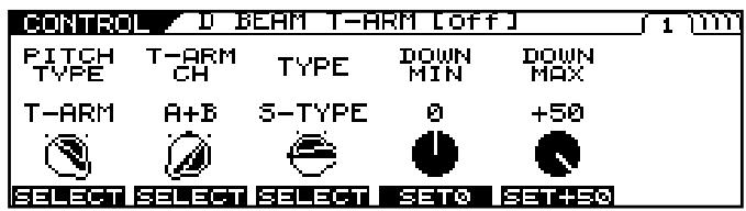 CONTROL D BEAM T-ARM [OFF] 1 mm PITCH T-ARM TYPE DOWN DOWN TYPE MIN MAX T-ARM A+B S-TYPE 0 +50 SELECT SELECT SELECT SET0 SET+50