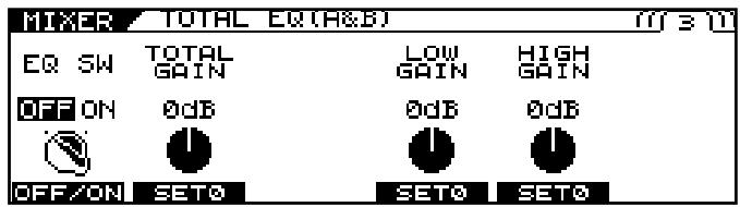 MIXER TOTAL EQ(A&B) 113 EQ SW TOTAL GAIN LOW GAIN HIGH GAIN OFF ON 0dB 0dB 0dB OFF/ON SET0 SET0 SET0
