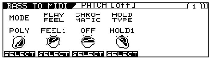 BASS TO MIDI PATCH LOFFJ 1 Y MODE PLAY CHRO- HOLD FEEL MATIC TYPE POLY FEEL1 OFF HOLD1 SELECT SELECT SELECT SELECT