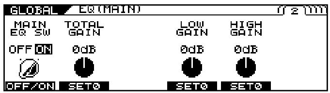 GLOBAL EQ(MAIN) 72 [mm] MAIN TOTAL LOW HIGH EQ SW GAIN GAIN OFF ON 0dB 0dB 0dB OFF/ON SET0 SET0 SET0