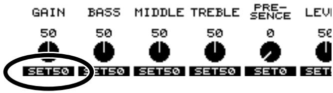 GAIN 50 BASS 50 MIDDLE 50 TREBLE 50 PRE- SENCE 50 LEVI SET50 SET50 SET50 SET50 SET0 SET