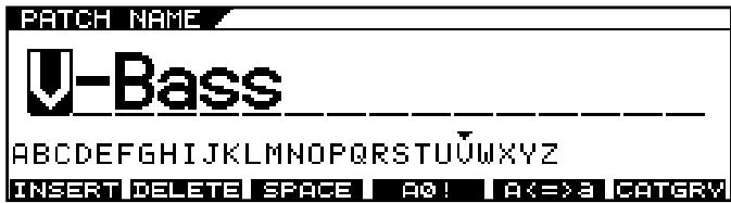 PATCH NAME U-Bass ABCDEFGHIJKLMNOPQRSTUVWXYZ INSERT DELETE SPACE A0 ! A<=3 CATGRY