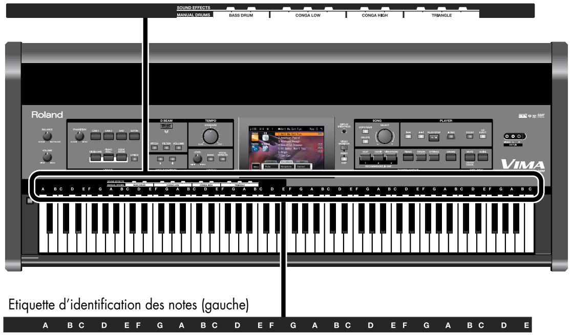 ROLAND VIMA RK-500 - Etiquettes d'identification des notes et repères de batterie - 1