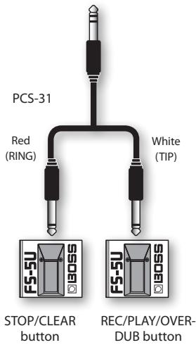 PCS-31 Red (RING) White (TIP) STOP/CLEAR button REC/PLAY/OVER- DUB button