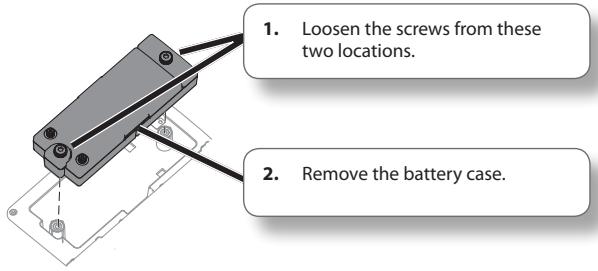 1. Loosen the screws from these two locations. 2. Remove the battery case.