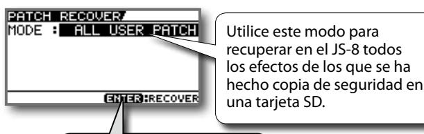 ROLAND EBAND JS-8 - Recuperación de la copia de seguridad de efectos en tarjetas SD (RECOVERY) - 1