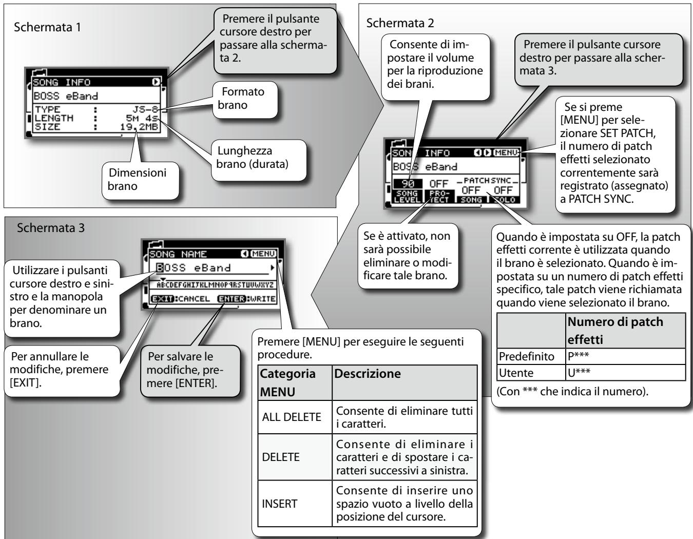 ROLAND EBAND JS-8 - Impostazioni dei brani (informazioni sui brani/protezione/effetti/nome brano) - 1
