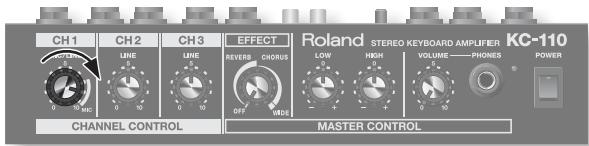 CH1 CH2 CH3 EFFECT Roland STEREO KEYBOARD AMPLIFIER KC-110 0 10 10 10 10 10 10 10 10 10 10 10 10 10 10 10 10 CHANNEL CONTROL MASTER CONTROL