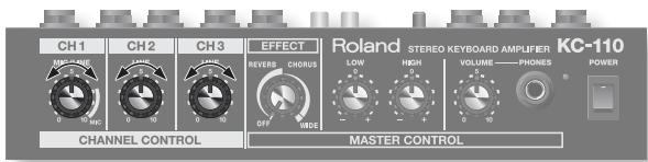 CH1 CH2 CH3 EFFECT Roland STEREO KEYBOARD AMPLIFIER KC-110 CHANNEL CONTROL MASTER CONTROL