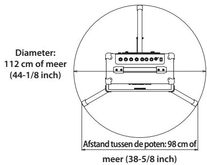 Diameter: 112 cm of meer (44-1/8 inch) Afstand tussen de poten: 98 cm of meer (38-5/8 inch)