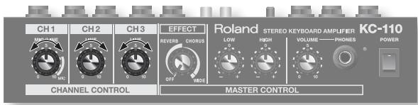 CH1 CH2 CH3 EFFECT Roland STEREO KEYBOARD AMPLIFIER KC-110 MC-AIR 0 10 10 0 10 0 10 0 10 0 10 0 10 0 10 CHANNEL CONTROL MASTER CONTROL