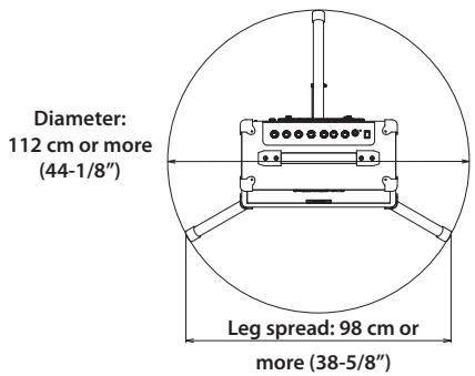 Diameter: 112 cm or more (44-1/8") Leg spread: 98 cm or more (38-5/8")