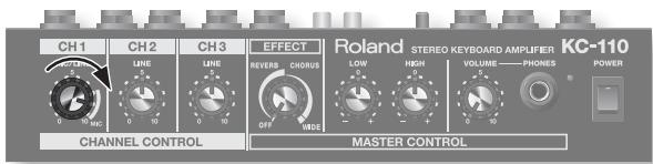 CH1 CH2 CH3 EFFECT Roland STEREO KEYBOARD AMPLIFIER KC-110 CHANNEL CONTROL MASTER CONTROL