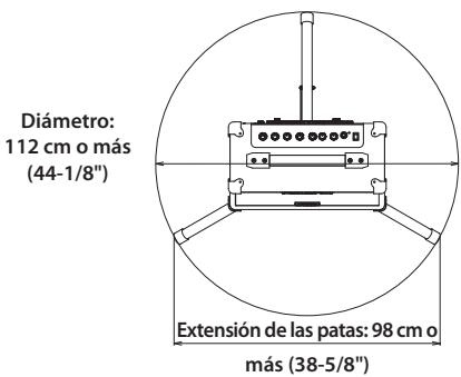 Diámetro: 112 cm o más (44-1/8") Extensión de las patas: 98 cm o más (38-5/8")