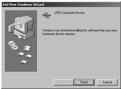 Add New Hardware Wizard USB Composite Device Windows has finished installing the software that your new hardware device requires. < Back Finish Cancel