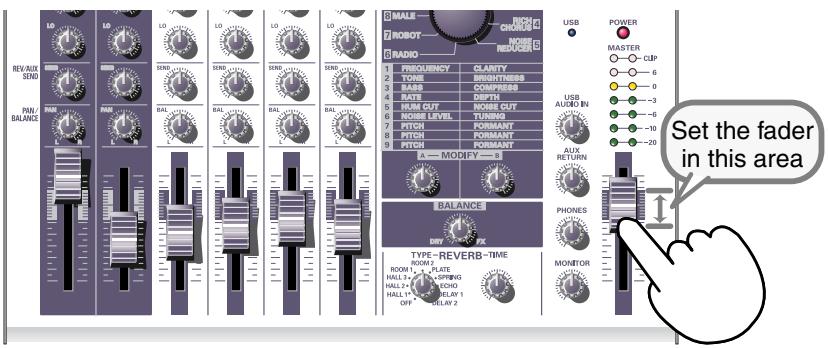 REV/AUX SEND PIN/BALANCE LO LO LO LO LO MALL RADIO PROQUENCY CLARITY TONE BRIGHTNESS RASS COMPRESSIONS RATE DEPTH HUM CUT NOISE CUT MOZZLE LEVEL TURNS PITCH FORMANT PITCH FORMANT PITCH FORMANT A MODEY BALANCE TYPE-REVERB-TIME ROOM 1, PLATE HALL 2, SPRINT HALL 3, SPRINT HALL 4, RELAY 1 OFF 2 USB POWER MASTER CLIP 6 0 -3 -6 -10 -20 USB AUDIO IN LUX RETURN PHONES MONITOR Set the fader in this area