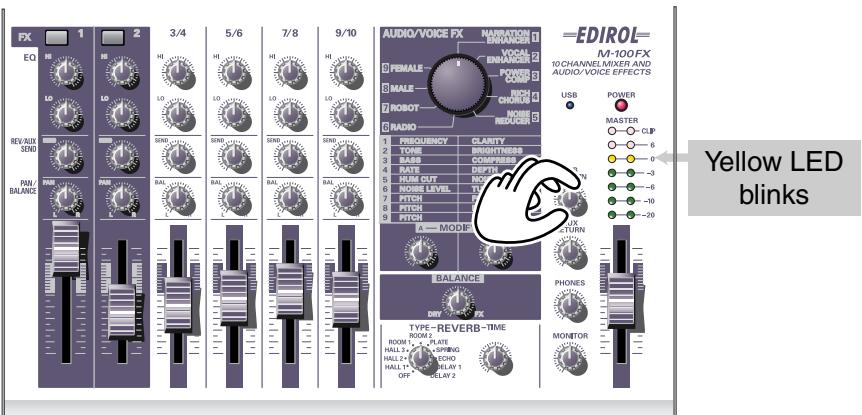 FX 1 2 3/4 5/6 7/8 9/10 AUDIO/VOICE FX NAVIGATION EQ LO REV/MUX SEND PAN/BALANCE M-100FX 10 CHANNEL/MIXER AND AUDIO/VOICE EFFECTS USB POWER MASTER CLIP 6 0 -3 -6 -10 -20 Yellow LED blinks FEMA FEMALE GROUPE HOROBER RADIO RADIO FIRQUENCY CLARITY FONE BRIGHTNESS BASS COMPRESS PATH DEPTH WUM OUT NOISE NOMBLE LEVEL PITCH PLETCH PITCH FUTCH MODIF BALANCE DRY TIME ROOM PLATE HALL 2 SPRING HALL 2 SCHO HALL 10 RELAY 1 OFF RELAY 2 TYPE-REVERB-TIME ROOM 1 PLATE HALL 2 SPRING HALL 2 SCHO HALL 10 RELAY 1 OFF RELAY 2