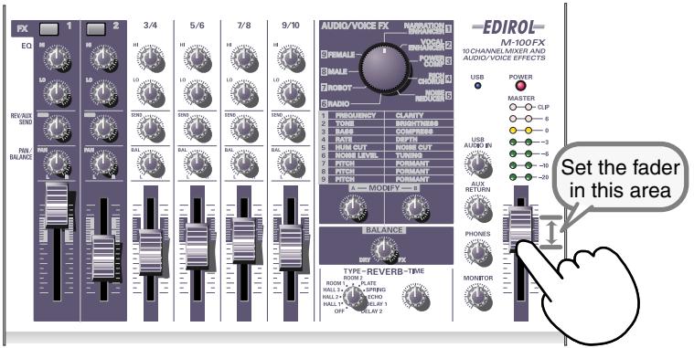 FX EQ REV/AUX SND PAN BALANCE 1 2 3/4 5/6 7/8 9/10 AUDIO/VOICE FX M-100FX VOC/POWER PROVINCE E2 POWER GND FEMALE MALE MOBOT RADIO PRINQUENCY CLANTITY TUBE COMPRESS BASB DEPTH KITCH HDMI CUT HDMI CUT HOMEB LEVEL TURNOO PITCH PORMANT PITCH PORMANT A-MODIFY TIME BALANCE TYPE - REVERB-TIME ROOM 1 PLATE HALL 2 SPRING HALL 3 SELL 1 SELL 1 HALL 4 RELAY 1 OFF CPLAY 2 MONITOR MONITOR USB POWER MASTER CLIP 6 0 -3 -5 -10 -20 USB AUDIO IN Aux. RETURN PhONES MONITOR Set the fader in this area