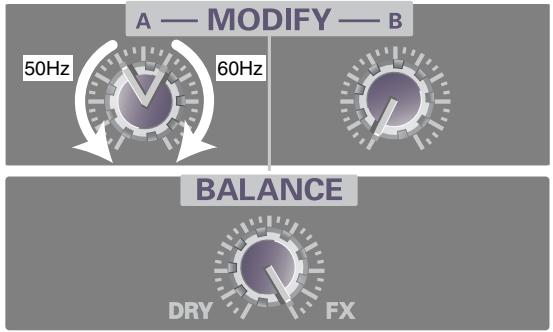 A — MODIFY — B 50Hz 60Hz BALANCE DRY FX